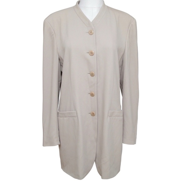 ESCADA Jacket Blazer Beige Long Sleeve Button Down Collarless M
